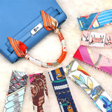 10Pcs 10 Colors Printed Ribbon Scarf, Fashionable Handle Wrap for Women's Bags, Mixed Color, 820x40x0.5mm, 1pc/color