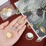 20Pcs 5 Style 201 Stainless Steel Pendants, Laser Cut, Sun & Moon & Ring with Sun, Mixed Color, 4pcs/style