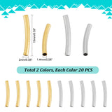 40Pcs 2 Colors 304 Stainless Steel Tube Beads, Curved Tube, Golden & Stainless Steel Color, 15x2mm, Hole: 1.4mm, 20pcs/color