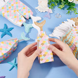 56Pcs 2 Colors Mermaid Paper Candy Boxes, Jewelry Candy Wedding Party Gift Packaging Boxes, Rectangle with Fishtail Shape, Mixed Color, 5x5x16cm, 28pcs/color