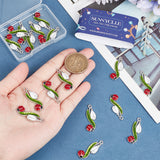 20Pcs Alloy Enamel Pendants, Platinum, Flower with Ladybird, Green, 31x14x2.5mm, Hole: 1.6mm