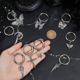 16Pcs 8 Style Cross/Butterfly/Moon Alloy Shoe Decoration, Shoe Charms, with Spring Gate Rings, Antique Silver, 43~66mm, 2pcs/style