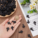 100Pcs Wooden Pendants, Dyed, Religion Cross Charms, Black, 21~22x14~15x4~5mm, Hole: 1.8mm