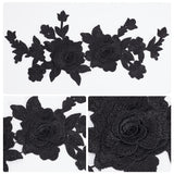 Polyester Embroidery Flower Ornament Accessories, for Cuff Colar Decoration, Black, 280x136x3mm