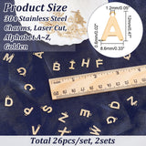 304 Stainless Steel Charms, Laser Cut, Alphabet A~Z, Golden, 12x6~10.1x0.5~0.7mm, Hole: 1.2~1.4mm, 26pcs/set, 2sets, 52pcs/box