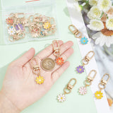 Alloy Enamel Keychain, with Zinc Alloy Swivel Clasps and 304 Stainless Steel Jump Rings, Daisy, Mixed Color, 5.3cm, 6pcs/set, 4 sets/box