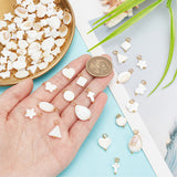 80Pcs 10 Styles Natural Freshwater Shell Pendants, Teardrop & Heart & Rhombus Charms, Mixed Shapes, with Jump Rings, Golden, 9.5~17x6.5~15x2~5mm, Hole: 2.5mm, 8pcs/style