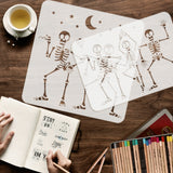 2Pcs 2 Styles PET Hollow Out Drawing Painting Stencils, for DIY Scrapbook, Photo Album, Skeleton, 297~300x210~300mm, 1pc/style