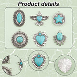 12Pcs 6 Styles Synthetic Turquoise Pendants, with Antique Silver Tone Alloy Findings, Eagle & Square & Oval & Flat Round & Heart, 27~35x22~34x6~8mm, Hole: 1.8~2.2mm, 2pcs/style
