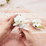 2Pcs 2 Style Silk Cloth Rose Flower Boutonniere Brooch & Wrist Corsage, for Wedding, Party Decorations, White, 125~140x80~150mm
