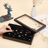 Paper Jewelry Presentation Boxes, with Window, for Jewelry Organizer Storage Case, Rectangle, Black, 28.5x18.3x3.95cm