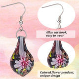4 Pairs 4 Colors Bling Flower Inner Glass Teardrop Dangle Earrings, Iron Jewelry for Women, Mixed Color, 56~57mm, Pin: 0.7mm, 1 pair/color