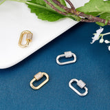 4Pcs 2 Color Brass Micro Pave Clear Cubic Zirconia Screw Carabiner Lock Charms, for Necklaces Making, Long-Lasting Plated, Oval, Mixed Color, 17.1x10.5x2mm, 2pcs/color