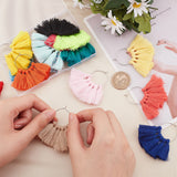 18Pcs 18 Colors Polycotton Tassel Fan Shape Wine Glass Charms, Goblet Marker, with Brass Wine Glass Charm Rings, Mixed Color, 60mm, 1pc/color