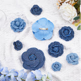 16Pcs 8 Style Denim Cloth Flowers, Jean Fabric Camelia, Sewing Ornaments, DIY Costume Accessories, Mixed Color, 35~78x34~75x14~22mm, 2pcs/style