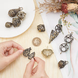 Tibetan Style Brass Cage Pendants, For Chime Ball Pendant Necklaces Making, Mixed Shapes, Antique Bronze, 23~47x16~34x14.5~25mm, Hole: 3.5~7x4~10mm, 1pc/style