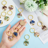 Natural Stone Keychains, with Alloy & 304 Stainless Steel Findings, Ring with Tree of Life, 5.4cm, 5pcs/set, 4 sets/box