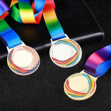 3Pcs 3 Colors Alloy Enamel Medal, Rainbow Color Polyester Lanyard Medal, Mixed Color, 505mm, 1pc/color