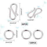 Jewelry Making Finding Kits, Including 304 Stainless Steel S-Hook Clasps & Round Rings, Stainless Steel Color, 180Pcs/box