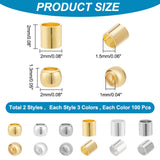 600Pcs 6 Style Brass Beads, Rondelle & Tube, Mixed Color, 2x1.3~2mm, Hole: 1~1.5mm, 100pcs/style