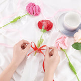 3Pcs 3 Colors Cotton Knitting Artificial Flower, Ornament Accessories, with Package Bag, Mother's Day Theme, Dianthus Caryophyllus, Mixed Color, 435mm, 1pc/color