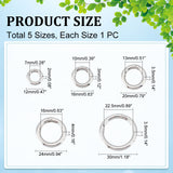 5Pcs 5 Styles 316 Stainless Steel Spring Gate Rings, Round Ring, Stainless Steel Color, 12~30x2~3.5mm, 1pc/style