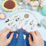 15Pcs DIY Knitting Tool Kits, including Cat Alloy Enamel Pendant Stitch Markers, Acrylic Beaded Knitting Row Counter Chains, Paw Print Silicone Knitting Needle Stoppers, Mixed Color, 2.35~23.8cm