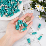 100Pcs Faux Suede Tassel Pendant Decorations, with CCB Plastic Cord Ends, Platinum, Dark Cyan, 35~37x10mm, Hole: 2.5~3mm