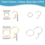 16Pcs 4 Styles 304 Stainless Steel Twister Clasps, Ring, Golden & Stainless Steel Color, 8~12x1mm, Inner Diameter: 6~10mm, 2pcs/style