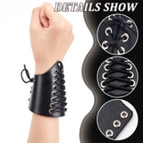 Adjustable PU Leather Cord Bracelet with Wax Cotton Cords, Gauntlet Wristband, Cuff Wrist Guard, Black, 7-1/2 inch(19cm)