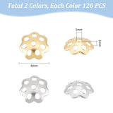 304 Stainless Steel Bead Caps, Golden & Stainless Steel Color, 6x1mm, Hole: 1mm, 120pcs/color, 2color, 240pcs