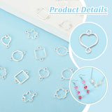 105Pcs 7 Styles Zinc Alloy Open Back Bezel Connector Charms, Links For DIY UV Resin, Epoxy Resin, Pressed Flower Jewelry, Silver, 15.5~18x11~12x1.5~1.8mm, Hole: 1.6mm, 15pcs/style