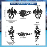 40Pcs 2 Styles Alloy Pendents, Pterosaur, Electrophoresis Black, 34.5~48x20~27.5x2mm, Hole: 2~3mm, 20pcs/style
