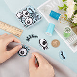 30Pcs 6 Style Eye & Eyelash Polyester Embroidery Cloth Iron on/Sew on Patches, Costume Accessories, Mixed Color, 21~49x23.5~49x1~1.5mm