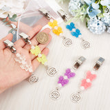 Luminous Acrylic Butterfly Beaded Credit Card Clip Puller, Iron ID Card Clip Grabber with Tibetan Style Alloy Lotus Pendant, Mixed Color, 115mm, 6 colors, 1pc/color, 6pcs/set
