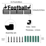 Football Fashion Iron Medal Hanger Holder Display Wall Rack, with Screws, Electrophoresis Black, 139x400mm