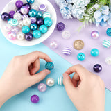 1 Set 5 Styles Resin Round Beads Set, Stripe Resin Beads & Resin Rhinestone Beads & Cracked Beads & Opaque Beads, Mixed Color, 20x18~20mm, Hole: 2~3mm, 50pcs/set