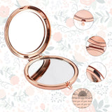 1Pc Stainless Steel Customization Mirror, Flat Round with Flower & Word, with 1Pc Rectangle Velvet Pouch, Rose Gold, Mirror: 7x6.5cm