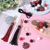 DIY Ladybird Keychain Making Kit, Including Acrylic Beads, PU Leather Tassel Pendant, Iron Split Key Ring, Elastic Thread, Mixed Color, 48Pcs/bag