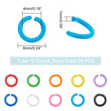 200Pcs 10 Colors Zinc Alloy Open Jump Rings, Baking Painted, Ring, Mixed Color, 6x1mm, 18 Gauge, Inner Diameter: 4mm, 20pcs/color