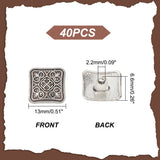 40Pcs Zinc Alloy Shank Buttons, Square, Antique Silver, 13x6.6mm, Hole: 2.2mm