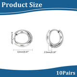 Unisex 304 Stainless Steel Hoop Earrings, Manual Polishing Huggie Earrings, Stainless Steel Color, 12x2.5mm, Pin: 0.7mm, Inner Diameter: 8mm, 10pairs/box