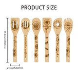 6Pcs Bamboo Spoons & Knifes & Forks, Flatware for Dessert, Sunflower Pattern, 60x300mm, 6 style, 1pc/style, 6pcs/set