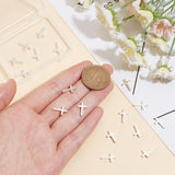 20Pcs Brass Tiny Cross Charms, Long-Lasting Plated, 925 Sterling Silver Plated, 13x8.5x2mm, Hole: 0.5mm