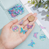 40Pcs 4 Style Ion Plating(IP) 201 Stainless Steel Filigree Pendants, Etched Metal Embellishments, Butterfly & Dragonfly, Rainbow Color, 18~27x24.5~30x0.2~0.3mm, Hole: 1.2mm, 10pcs/style