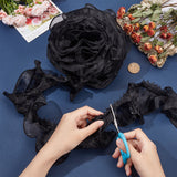 10M Polyester Pleated Lace Trims, Ruffled Ribbon, for Sewing and Art Craft Decoration, Black, 3~3-1/8 inch(75~80mm), about 10.94 Yards(10m)/Bag