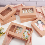 Folding Kraft Paper Cardboard Jewelry Gift Drawer Boxes, with PVC Visible Window, Rectangle, BurlyWood, Finished Product: 18.5x14.4x4.5cm