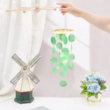 Natural Shell Wind Chimes, with Bamboo Link Rings, for Home Room Bedroom Decorations, Light Green, 708x120mm