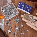 48Pcs 12 Style Tibetan Style Alloy Pendants Sets, Heart, Antique Silver, 21~29.5x11~22x2~3mm, Hole: 1.2~2mm, 4pcs/style