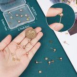 20Pcs Brass Ball Stud Earring Findings, with Vertical Loops and 20Pcs Ear Nuts, Textured Round, Real 18K Gold Plated, 16.5x5.5mm, Hole: 1.2mm, Pin: 0.8mm